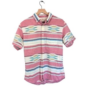 Faherty Button Down Shirt Short Sleeve Heritage Striped Ikat Medium 100% Cotton